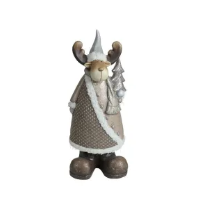 15.75" Brown and White Reindeer with Christmas Tree Tabletop Figurine