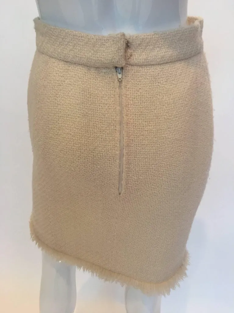 1980's Chanel Cream Colored Wool Tweed Skirt