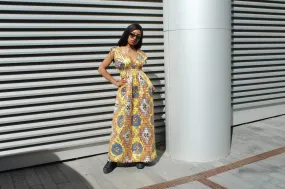 African Dress in Gold Ankara Print - Festival Dress