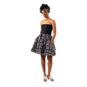 African Print 'Gye Nyame' Short Skirt - Black