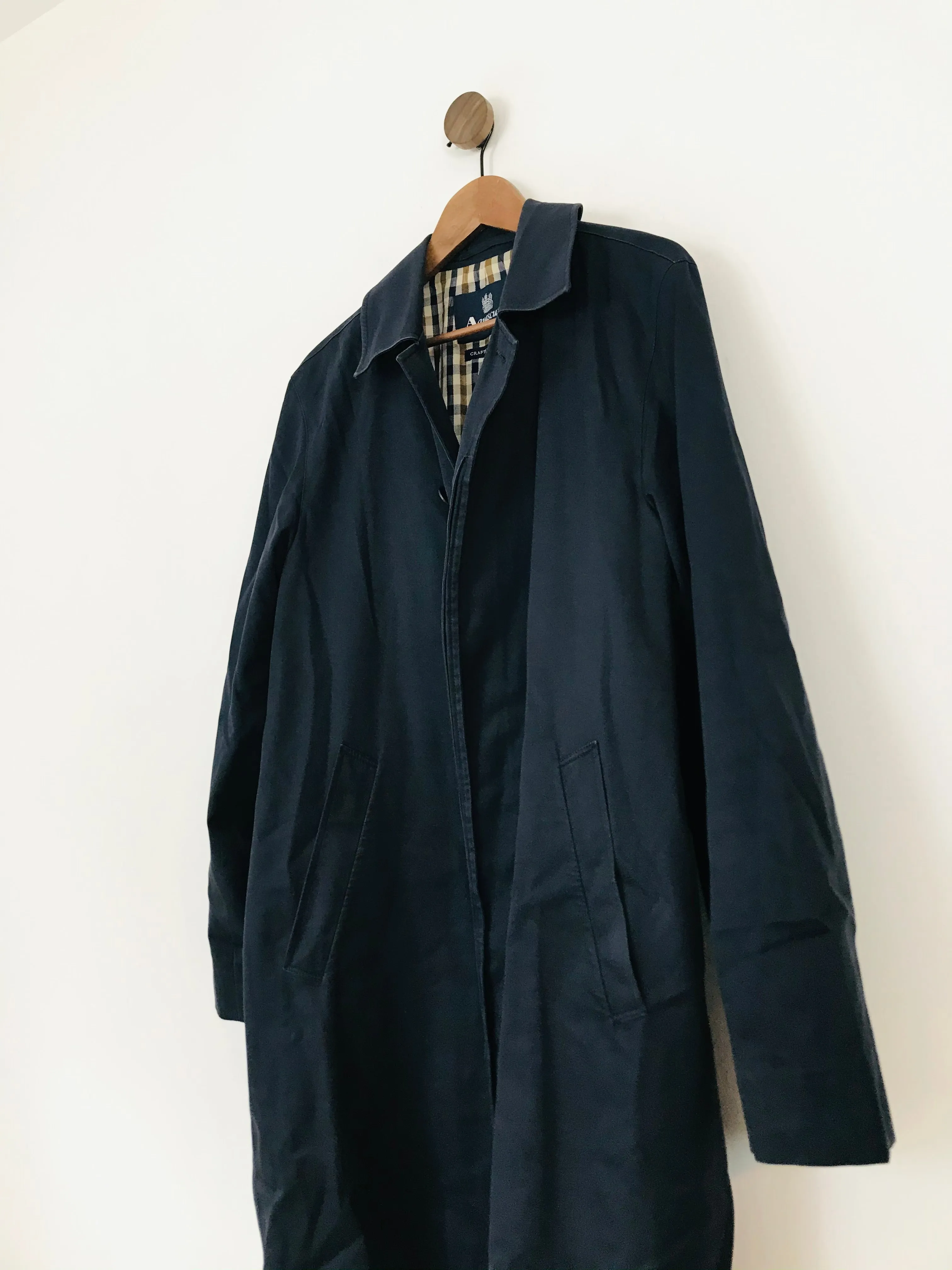 Aquascutum Men’s Cotton Longline Overcoat | 40 | Blue