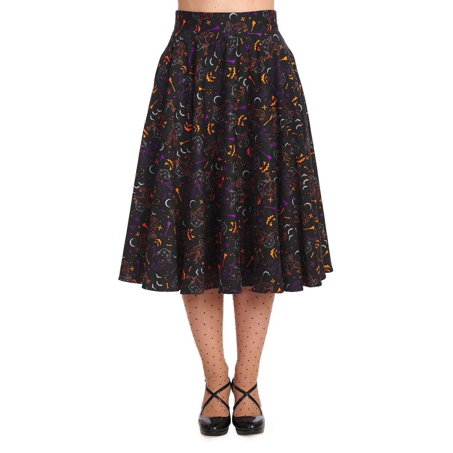 Banned All Hallows Cat Print Swing Skirt