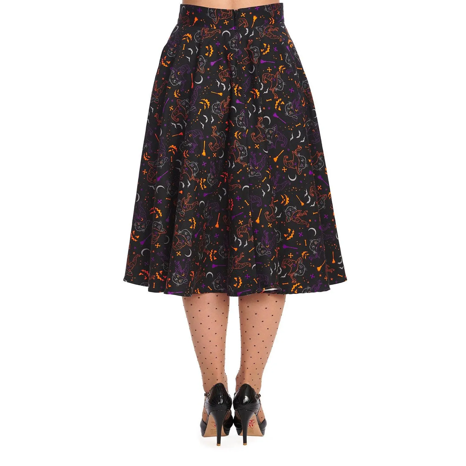 Banned All Hallows Cat Print Swing Skirt