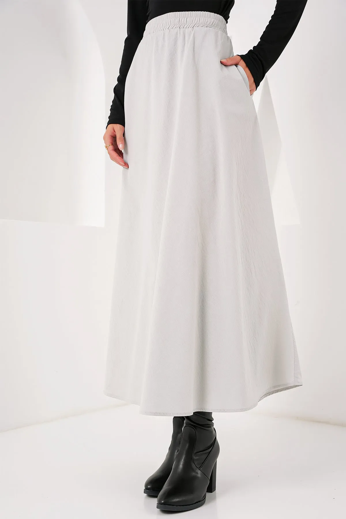 BGD Women Woman Pocket Detailed Long Skirt 8024 - Gray - Avondale