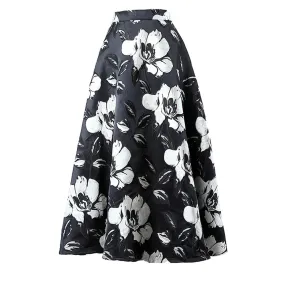 Black Casual Slim Print Colorblock Skirt Female Gathered Waist Temperament Skirts For Women Autumn Style