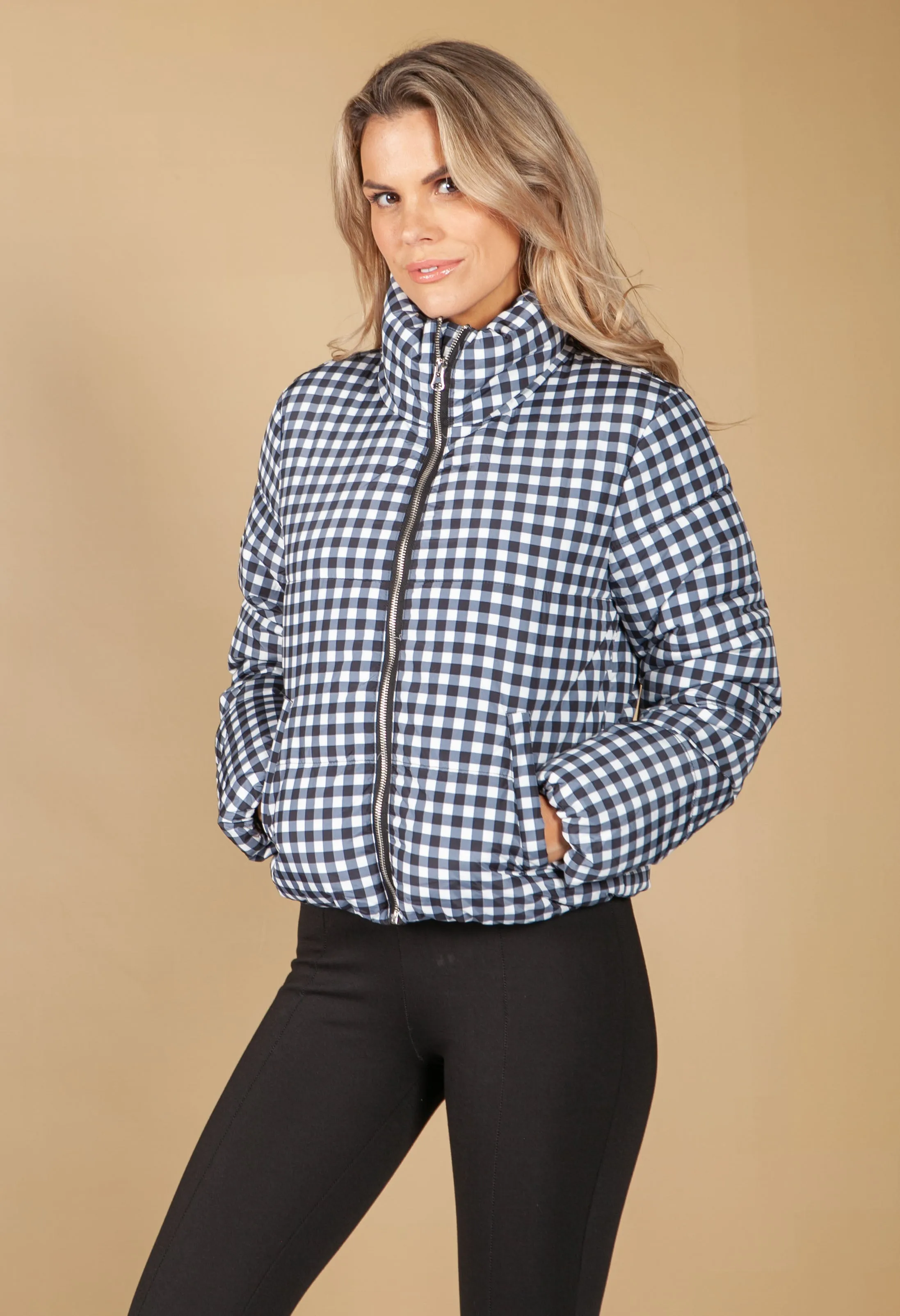 Black Check Puffer Jacket