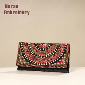 Black - Kutch Neran Embroidery Mashru Silk Wallet