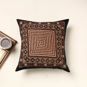 Black - Kutch Neran Hand Embroidery Silk Cushion Cover (16 x 16 in)