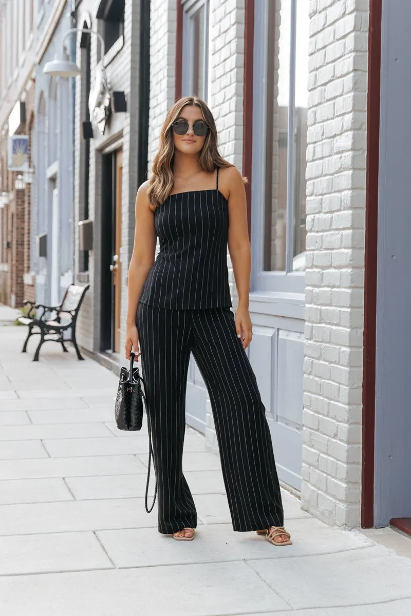 Black Pinstripe Linen Tank Top - FINAL SALE