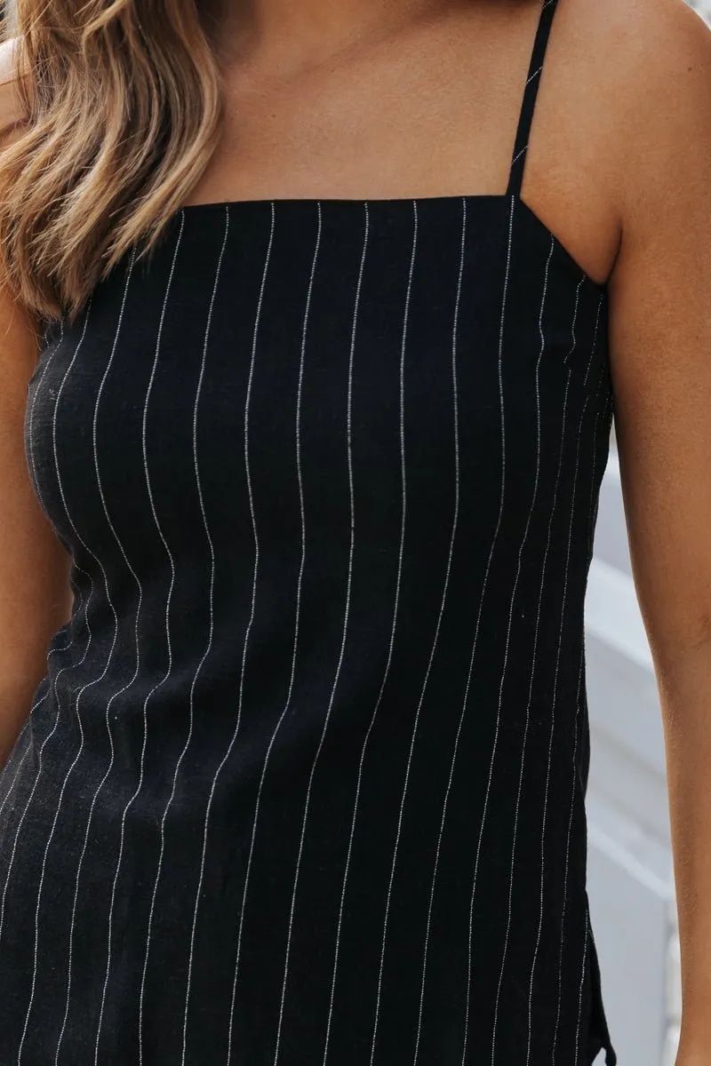 Black Pinstripe Linen Tank Top - FINAL SALE