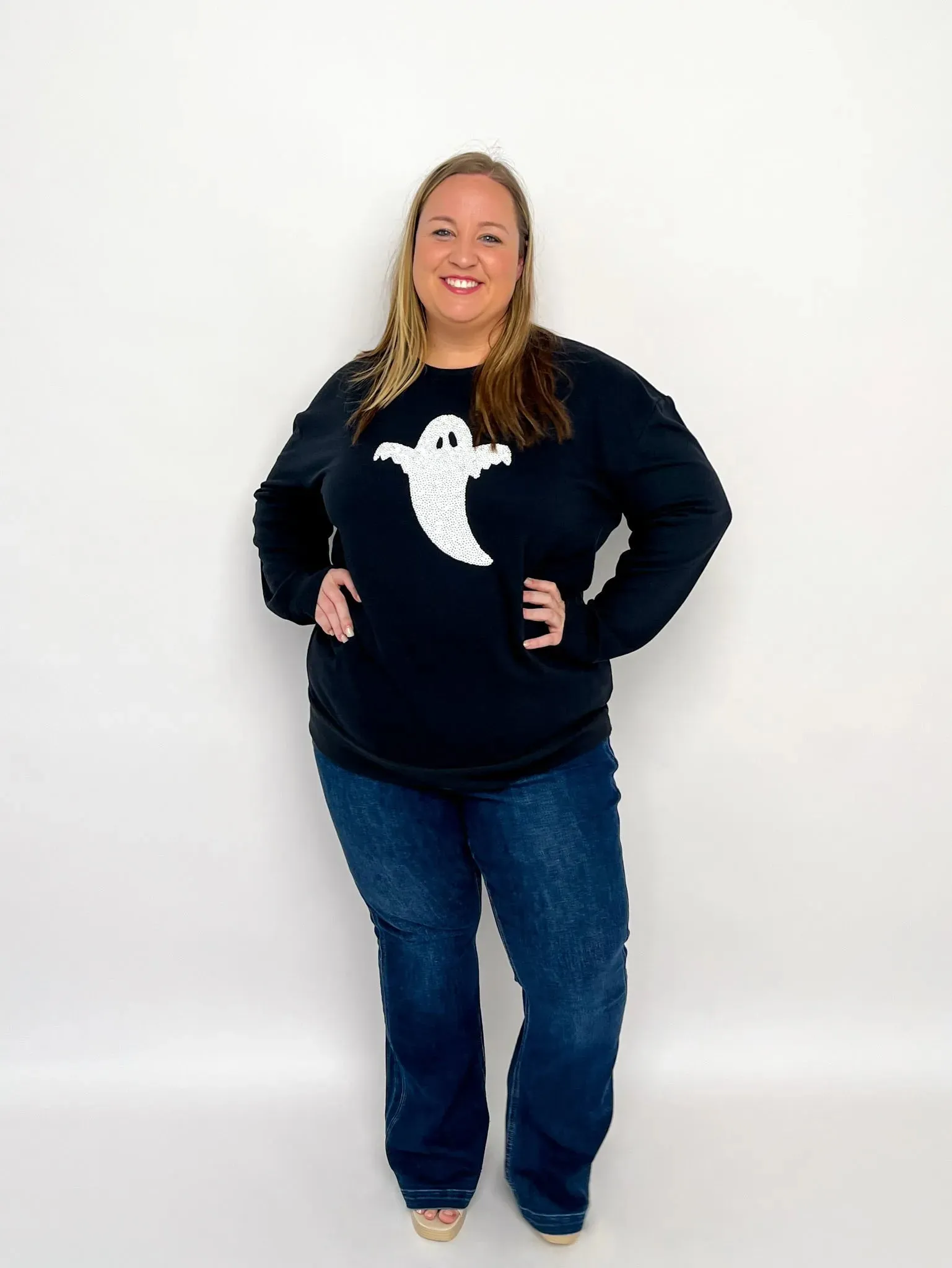 Black Sequin Ghost Sweatshirt