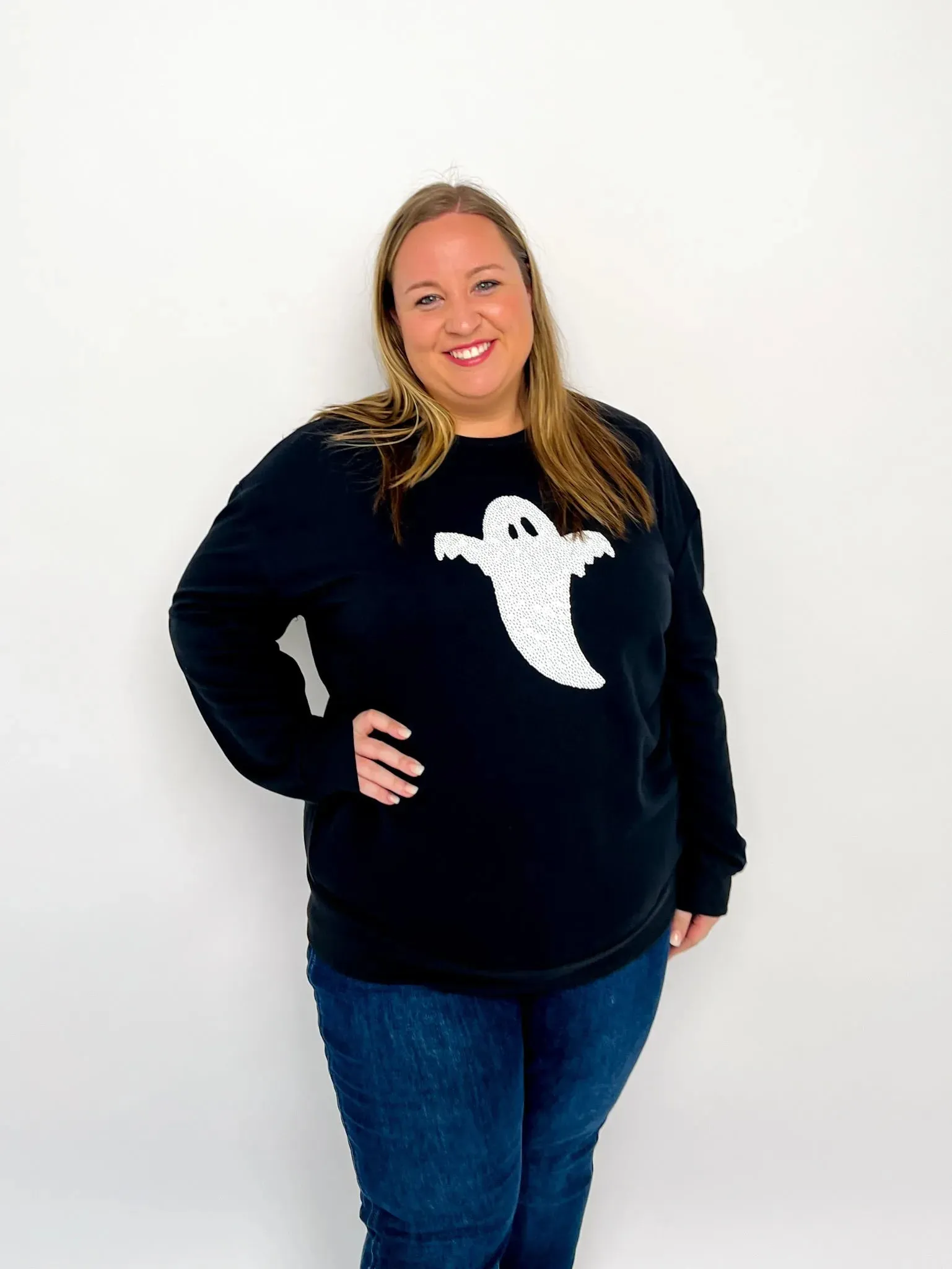 Black Sequin Ghost Sweatshirt