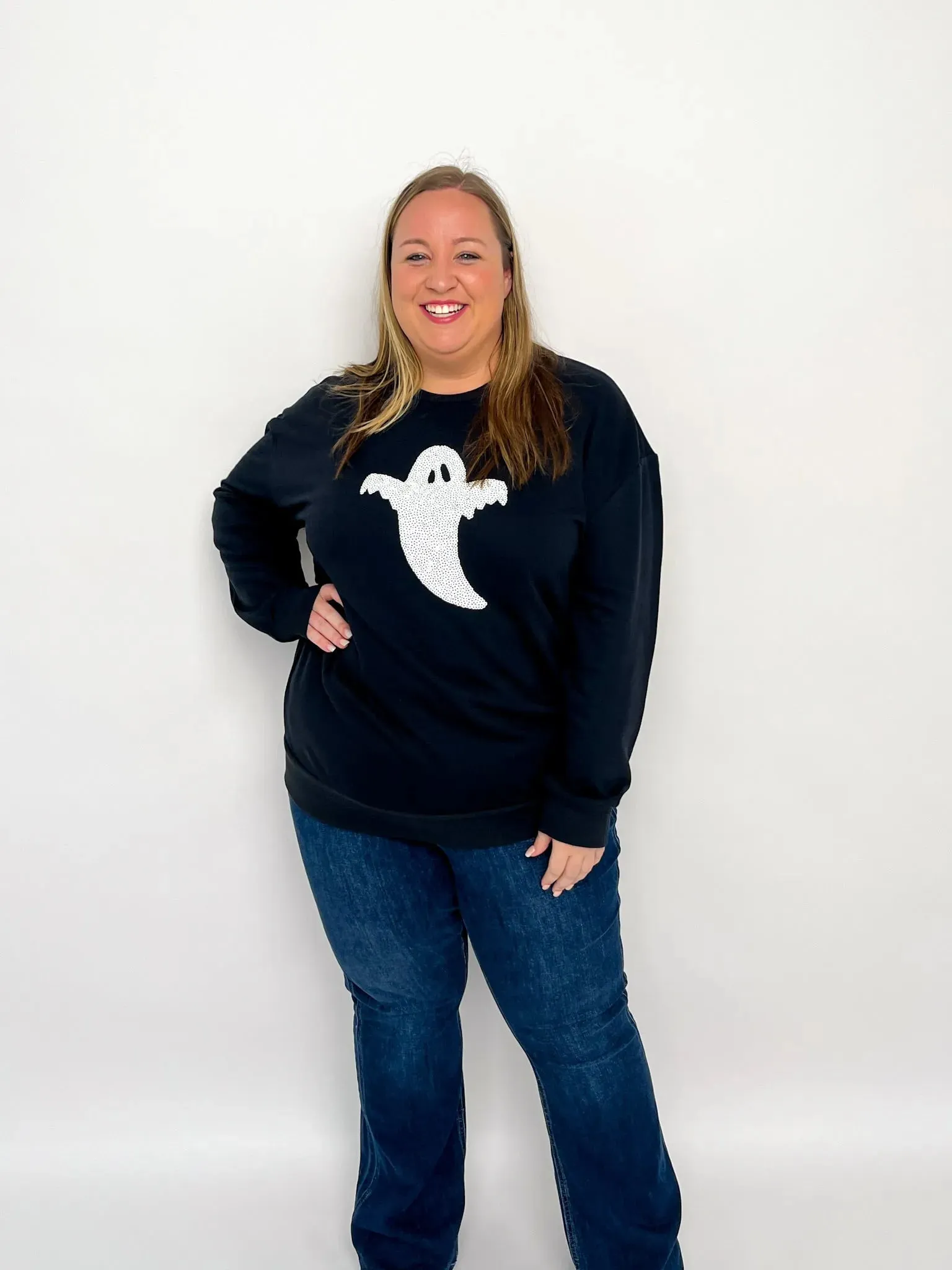 Black Sequin Ghost Sweatshirt