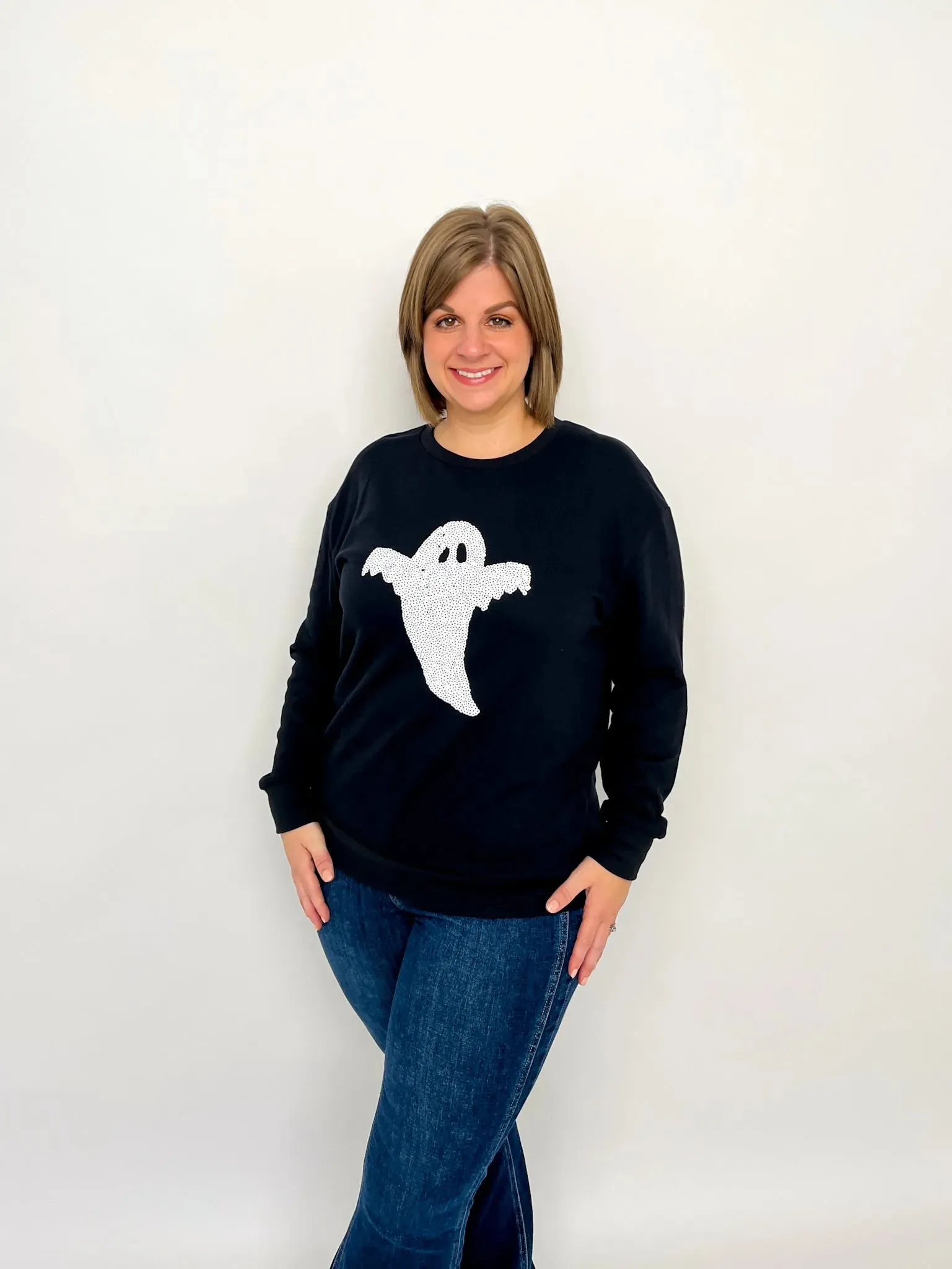 Black Sequin Ghost Sweatshirt