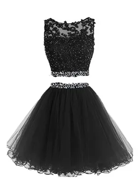 Black Two Piece Tulle Homecoming Dress, Lovely Party Dress