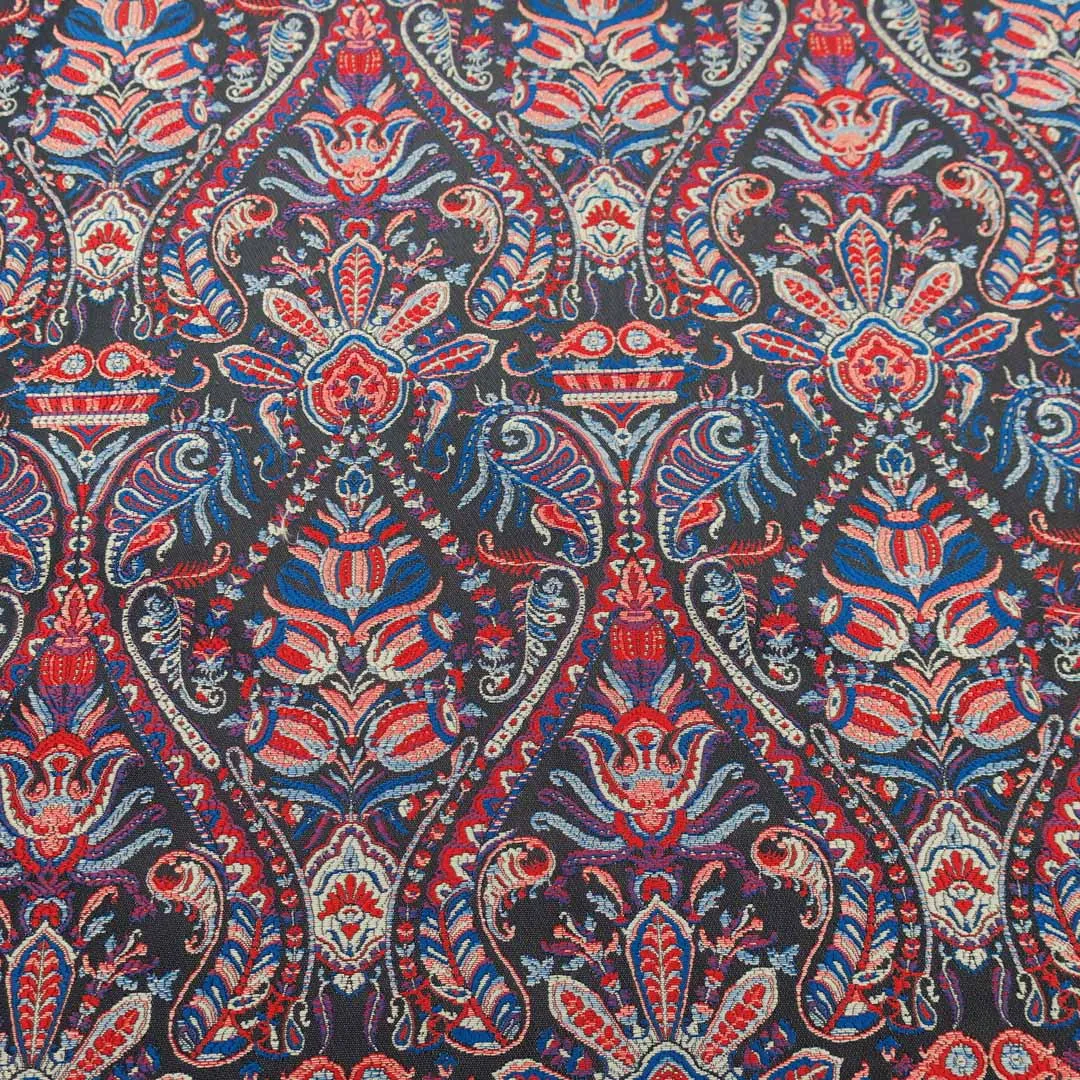 Blue and Red Jacquard Textured Multicolor Brocade Fabric