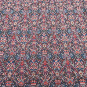 Blue and Red Jacquard Textured Multicolor Brocade Fabric