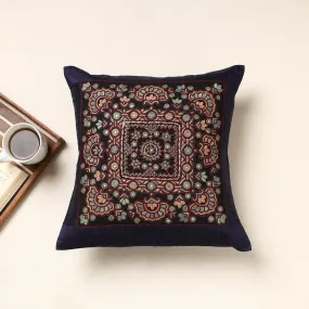 Blue - Kutch Pakko Hand Embroidery Silk Cushion Cover (16 x 16 in)