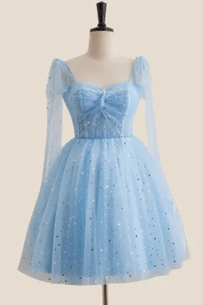 Blue Sparkle Tulle Ruched Short Princess Dress