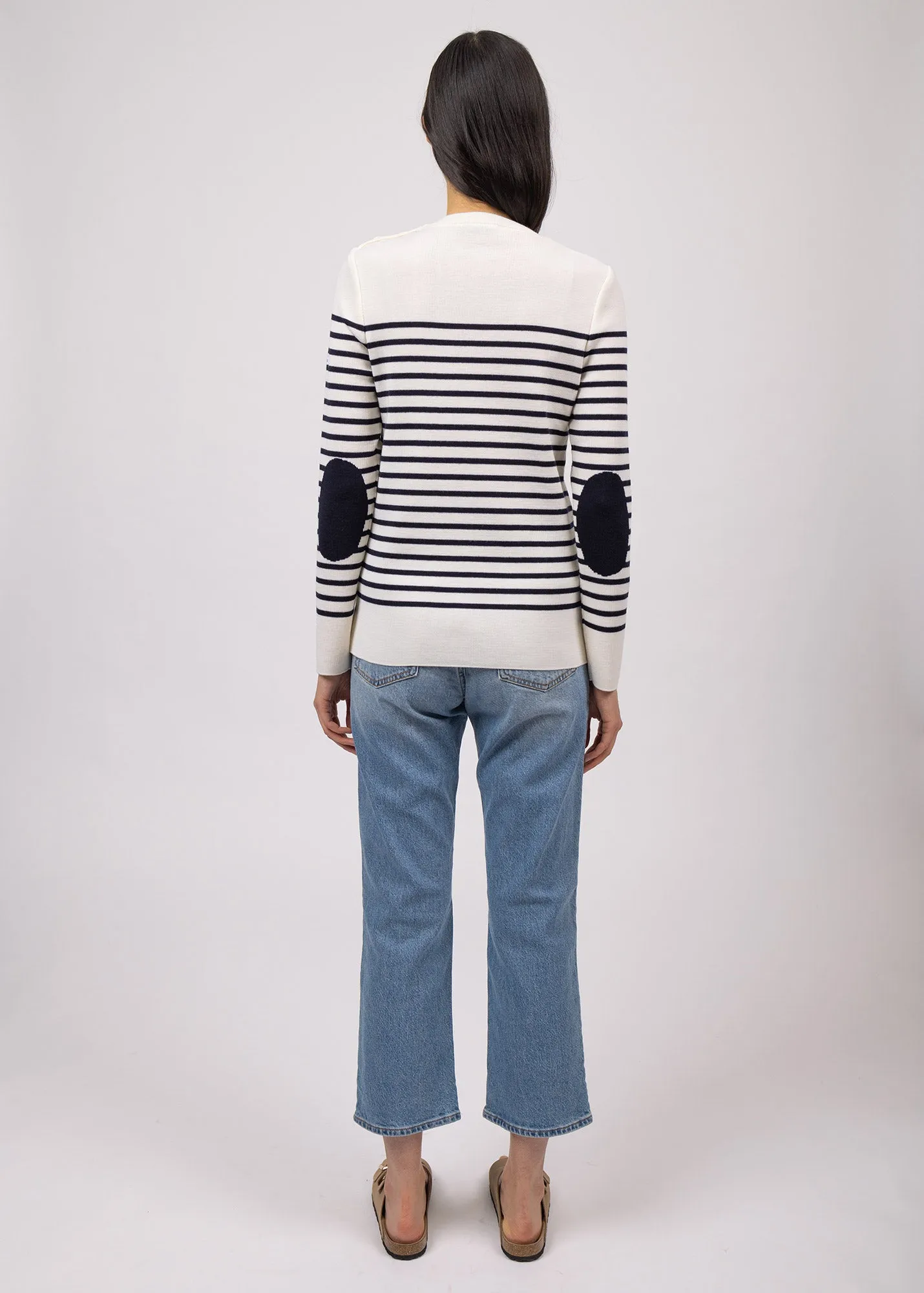 Brégançon striped sailor jumper - with contrasting elbow patches (BLANC/NAVY/NAVY)