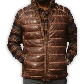 Brown Leather Puffer Vest