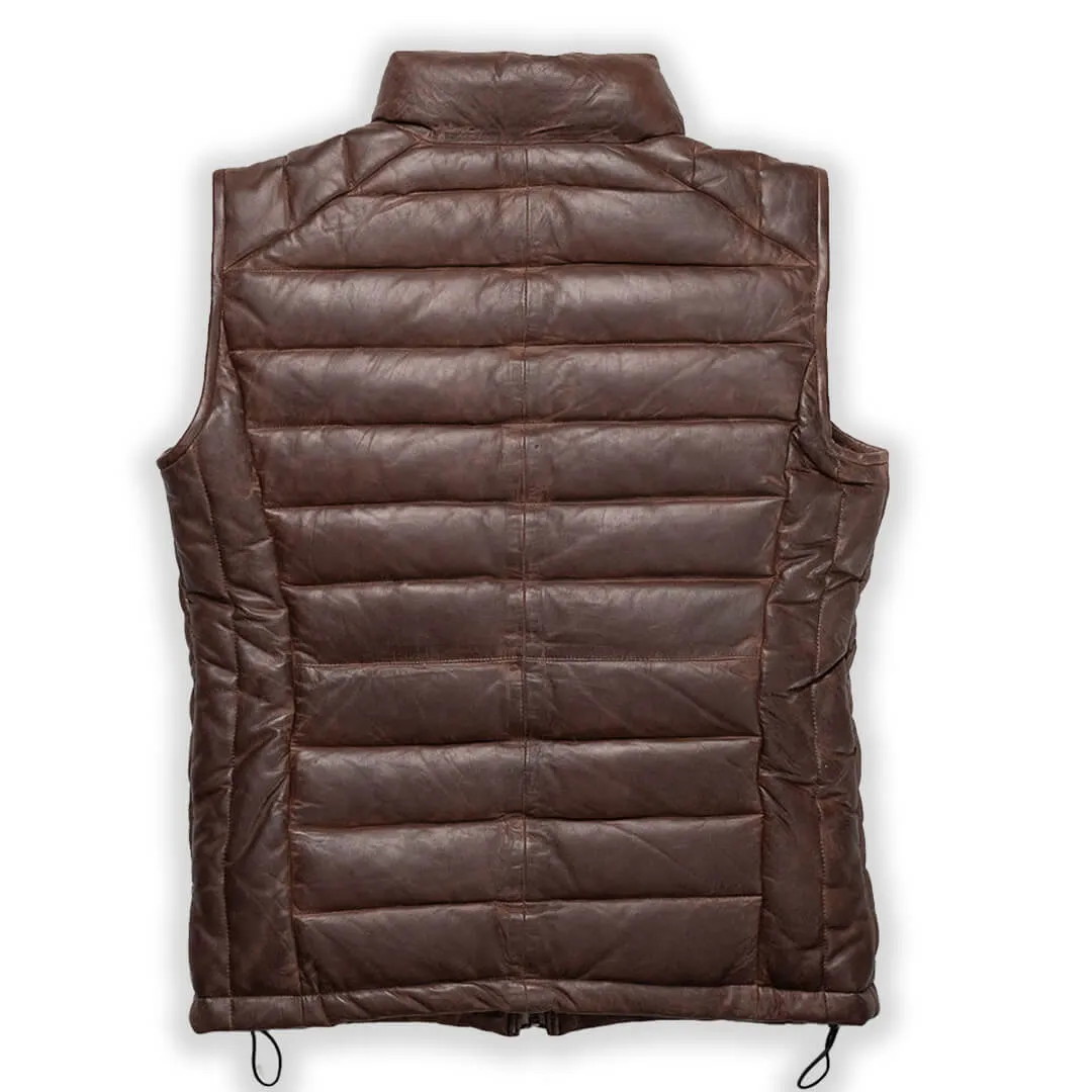 Brown Leather Puffer Vest