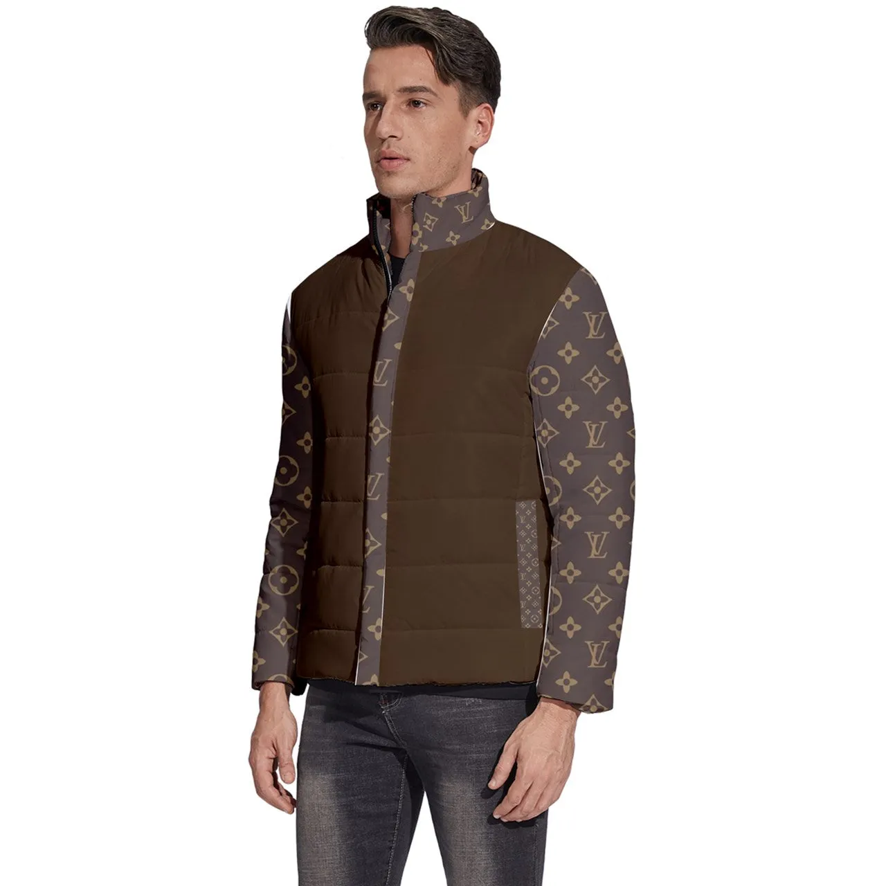 Brown Mickey Men's Puffer Bubble Jacket Coat