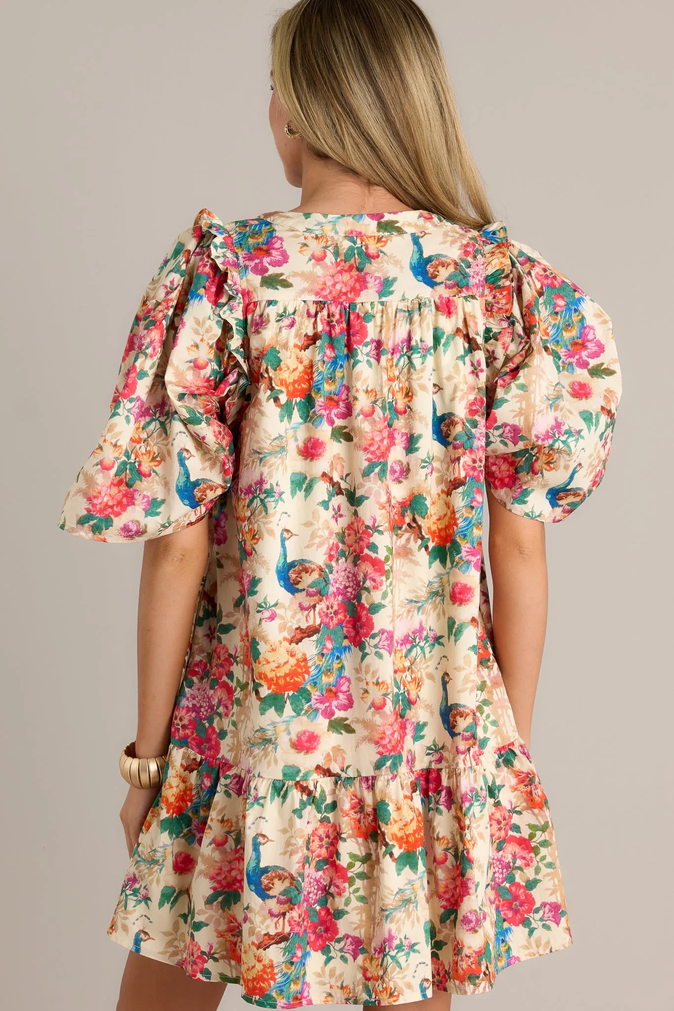 Butterfly Bliss 100% Cotton Ivory Floral Print Dress