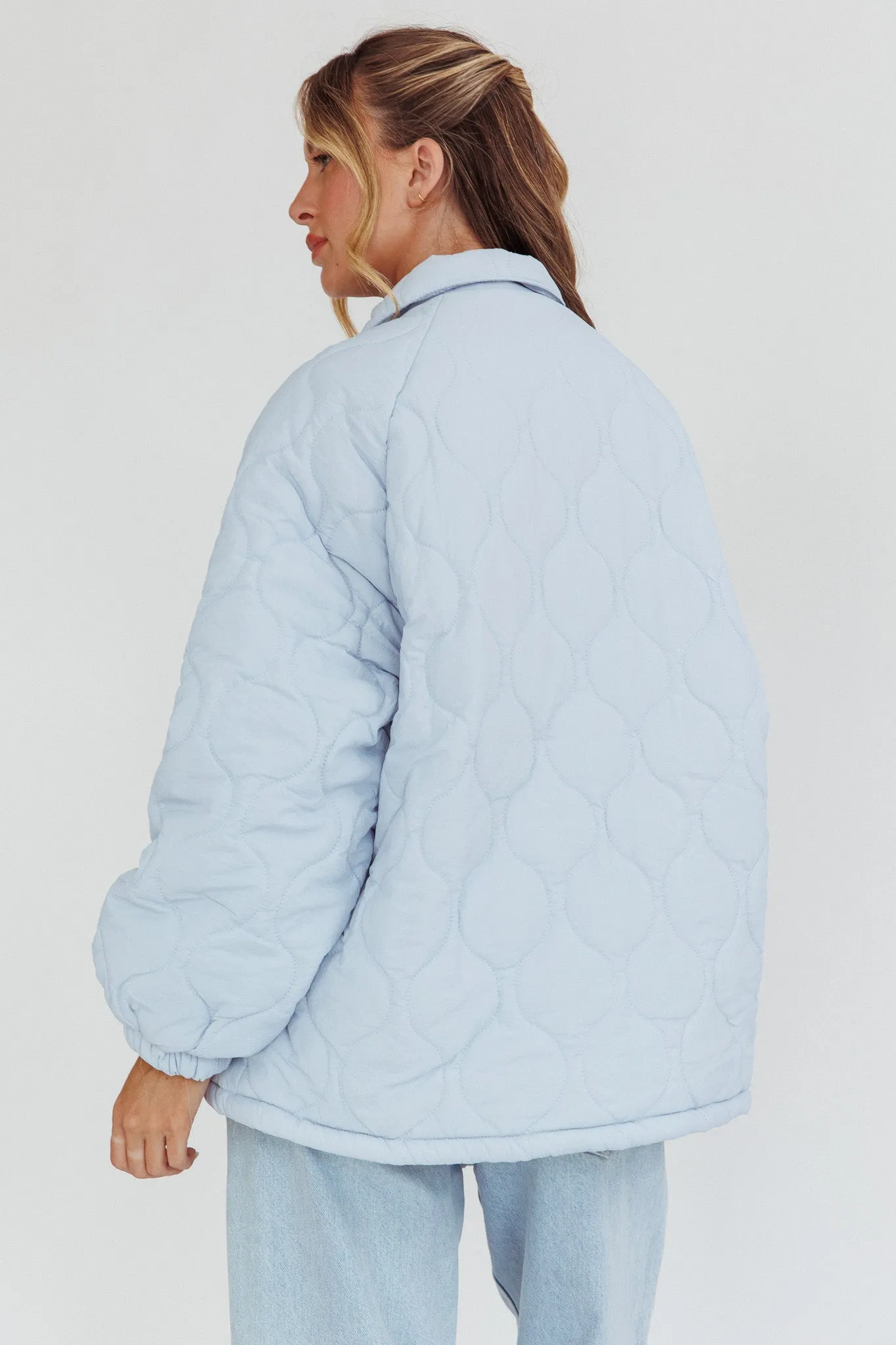 By The Fireplace Quilted Puffer Jacket Baby Blue