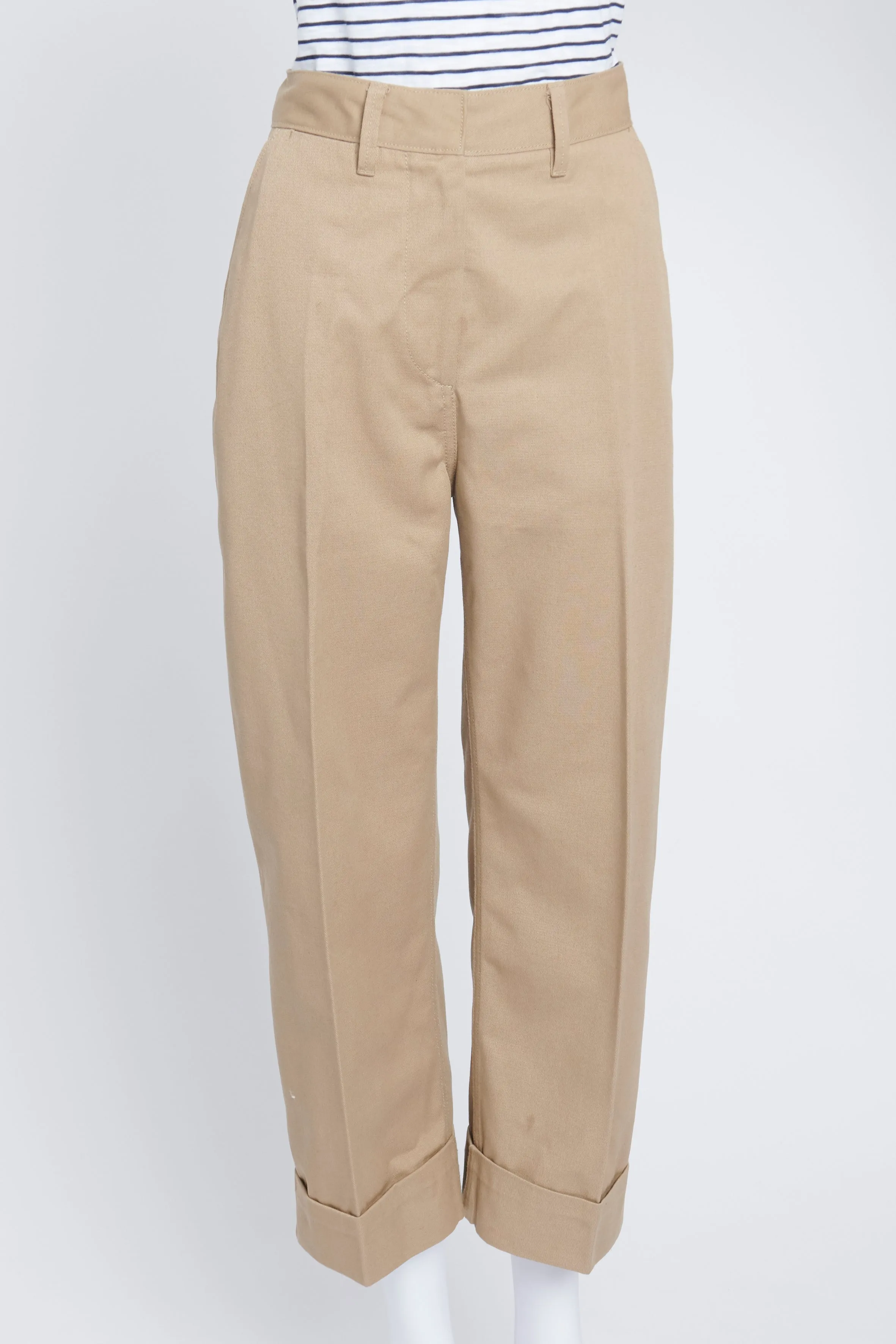 Camel Pleated Three-Quarter Length Trousers