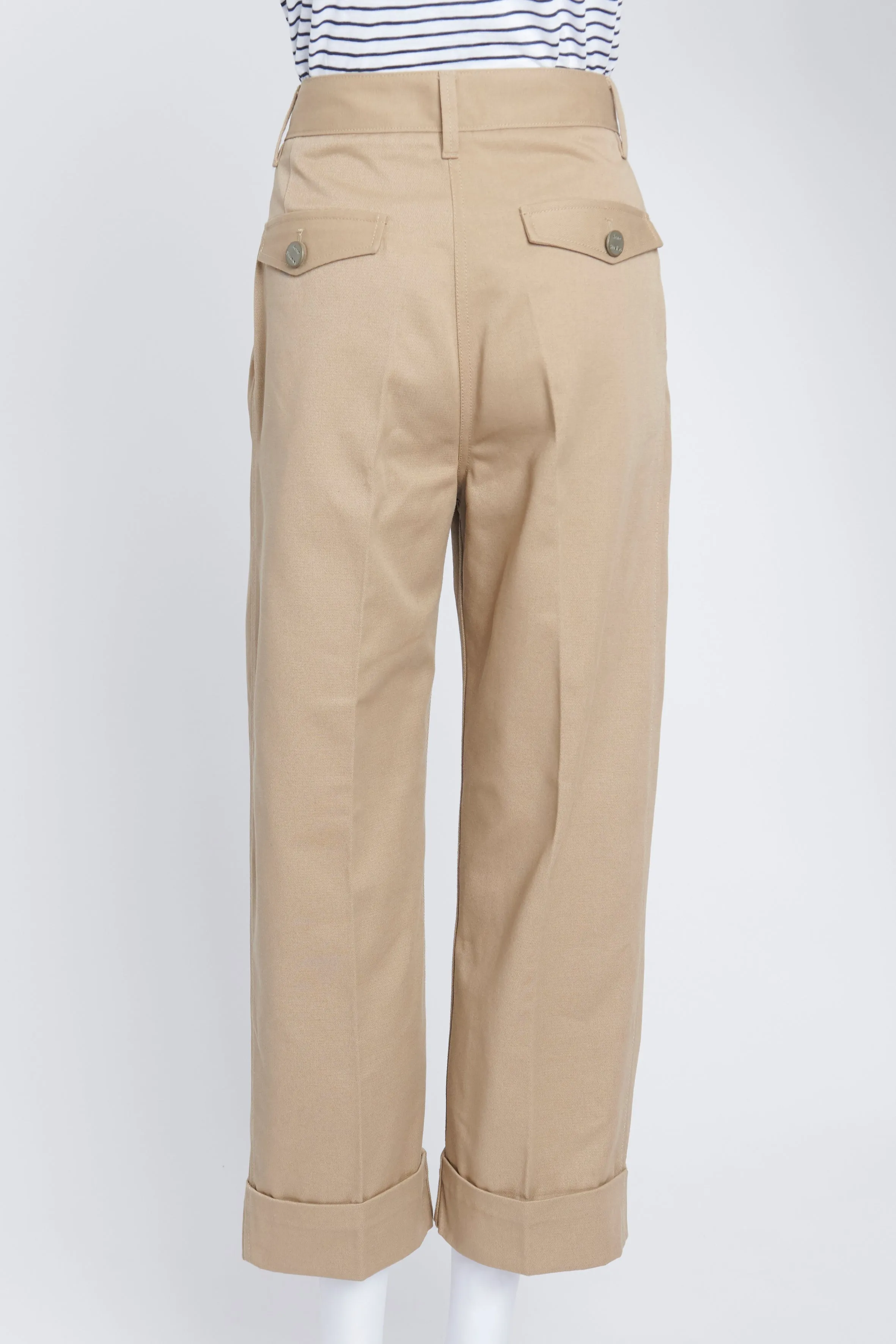 Camel Pleated Three-Quarter Length Trousers