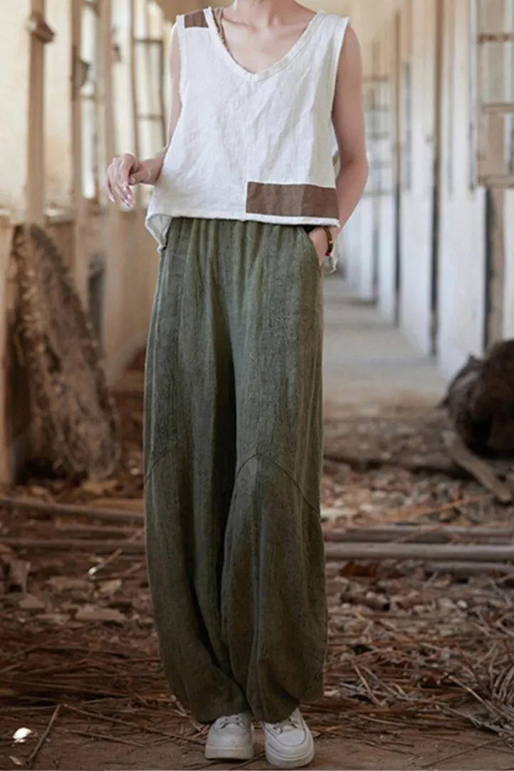 Carly Woman Cotton Linen Baggy Cargo Pants