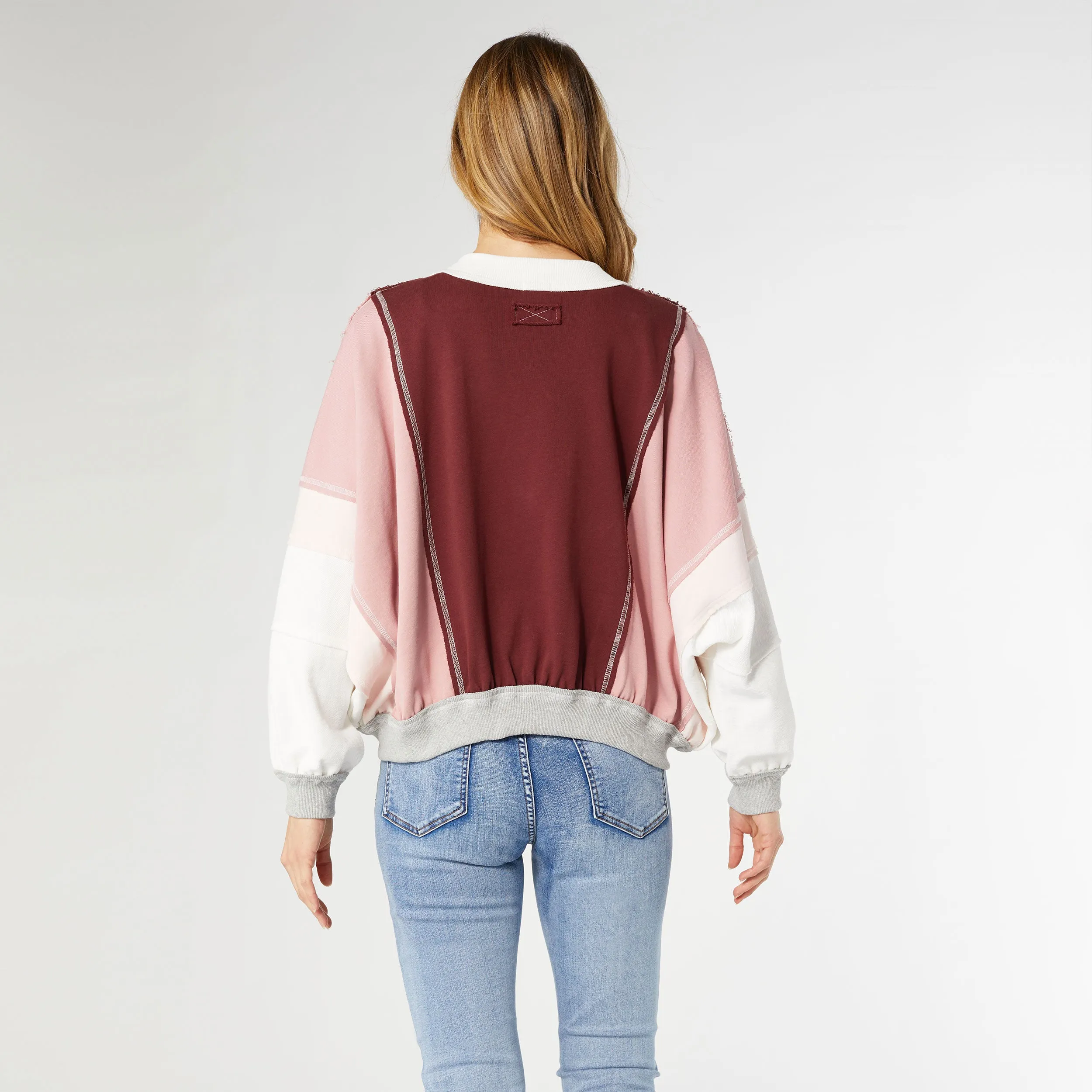 Casual Colorblock Track Sweatshirt - Burgundy/Dusty Rose