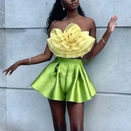 Charlotte Yellow Rose Corsage Cami Top & Skirt