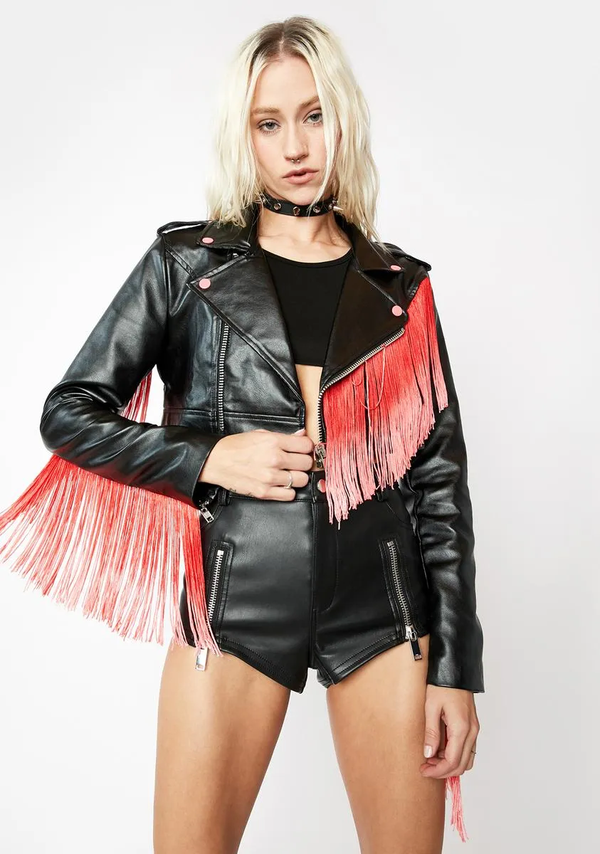 Cherry Bite The Dust Fringe Moto Jacket