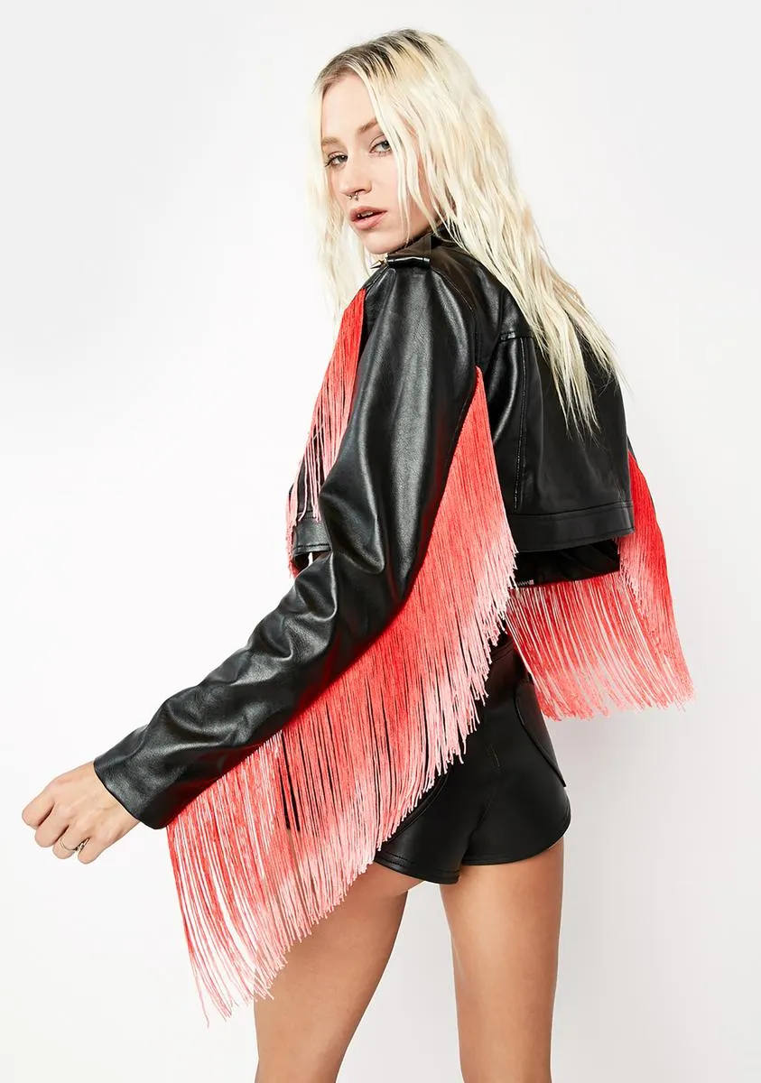 Cherry Bite The Dust Fringe Moto Jacket