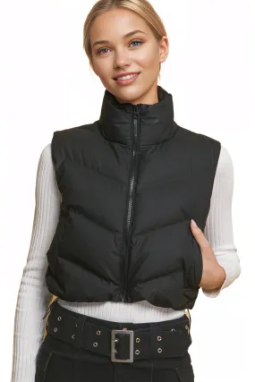 Chevron Crop Leather Puffer Vest