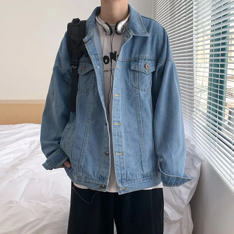 Chicmy-Black Denim Short Jacket Men Turn Down Collar Bomber Jacket Jeans Coats Casual Pockets Overalls Streetwear Man Clothing Outwear