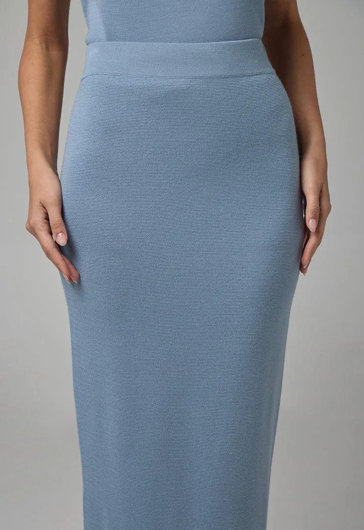 Choice Knitted Straight Cut Solid Skirt Blue