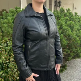 Classic Women's Lamb Leather Jacket with Regular Collar