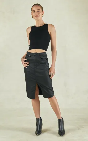 Coated Denim Black High Waisted Revival Skirt