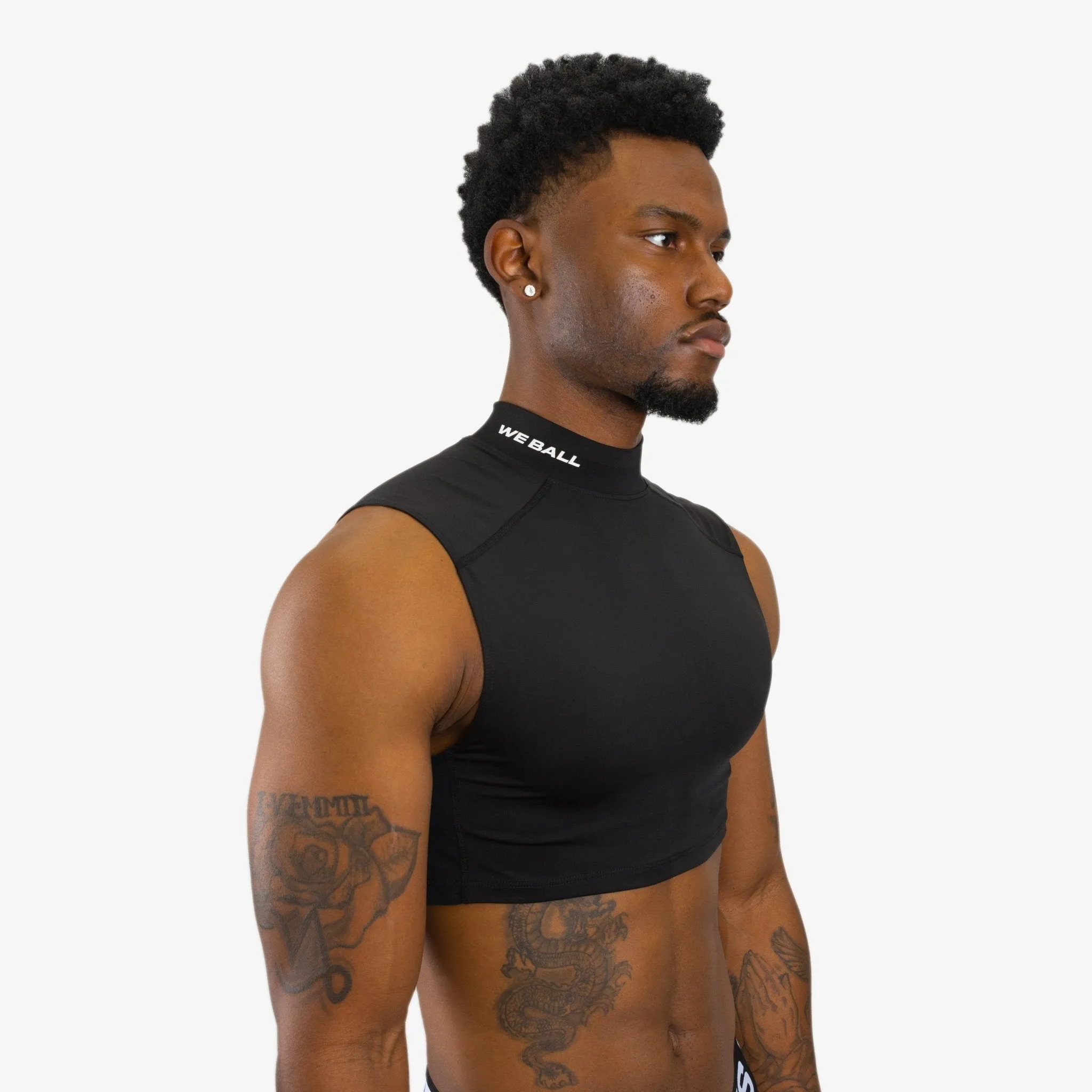 COMPRESSION TURTLE NECK CROP TANK TOP (BLACK)