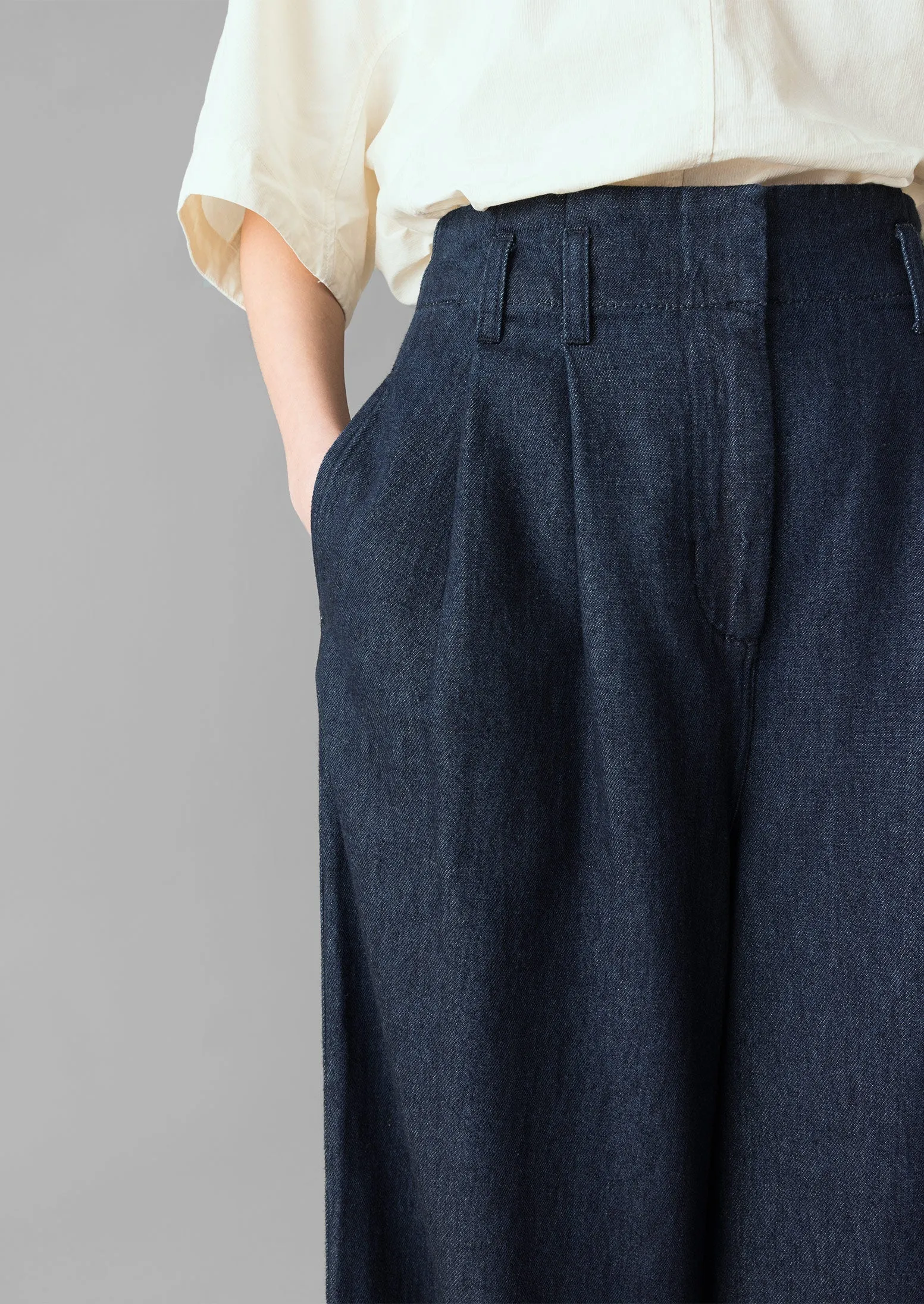 Cotton Hemp Denim Wide Leg Pants | Indigo