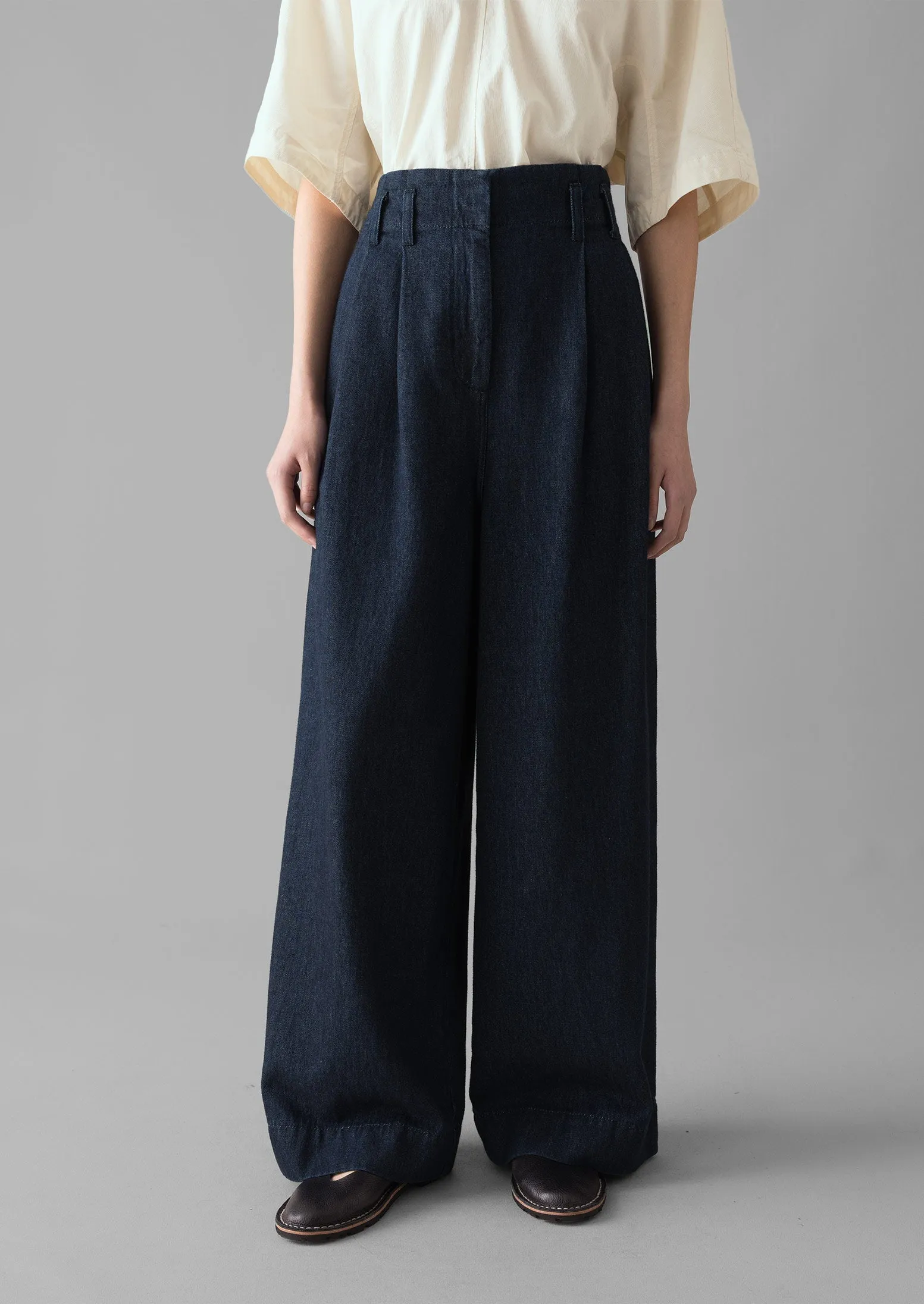 Cotton Hemp Denim Wide Leg Pants | Indigo