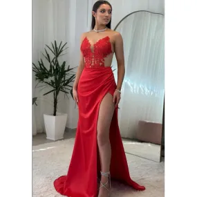 Couture & Ornate Trumpet/Mermaid V-Neck Sleeveless Slit Evening Party Prom Dress