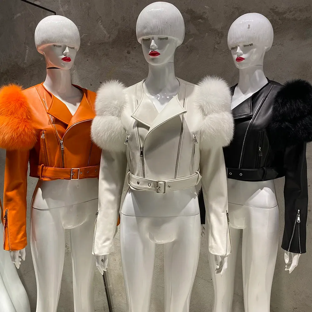 Couture Fox Fur & Leather Crop Jacket