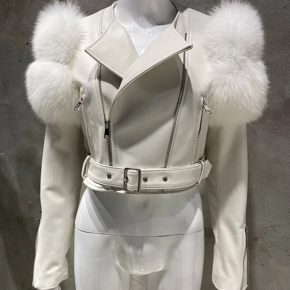 Couture Fox Fur & Leather Crop Jacket