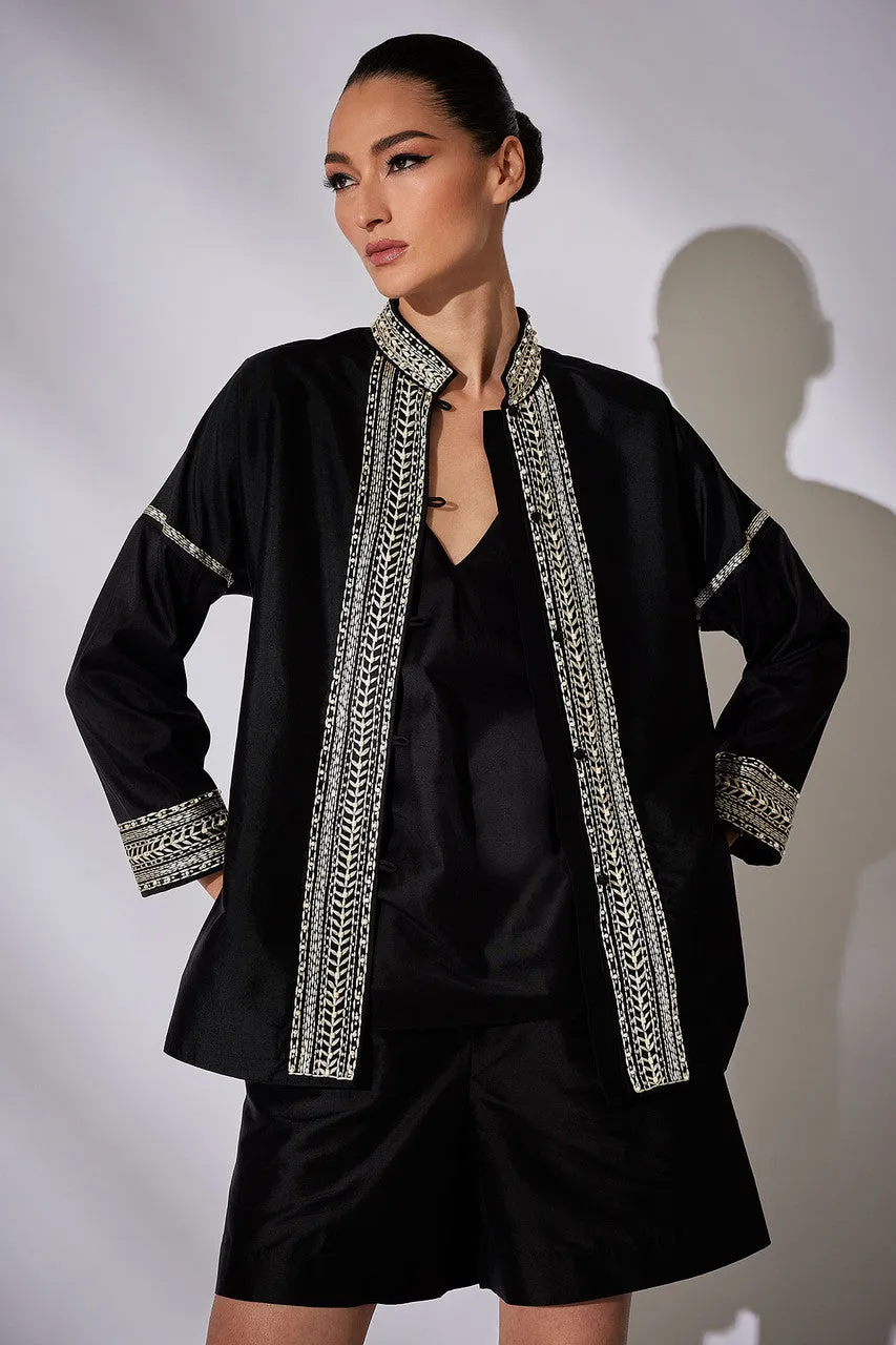 Couture Silk Dupioni Embroidered Mandarin Jacket