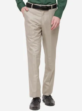 Cream Solid Classic Fit Formal Trouser | Greenfibre