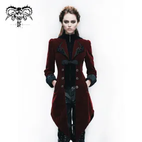 CT02002 Autumn embroidered high collar red party gothic women coat